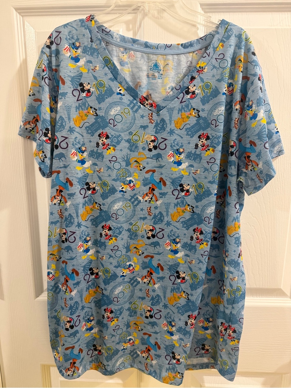 Disney Parks Light Blue Castle Logo and Character Print Tee